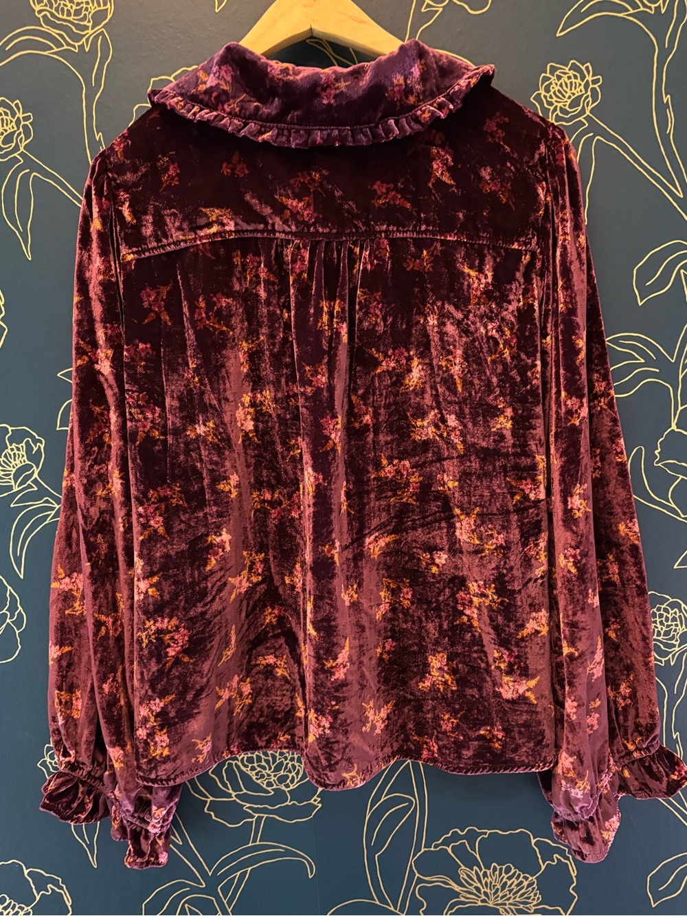 Pilcro ANTHROPOLOGIE velvet KEIRA floral RUFFLE COLLAR top purple ROMANTIC xl - Picture 3 of 11